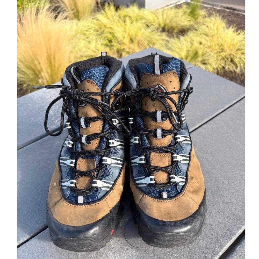 ECCO Gore-Tex Hiking Boots Mens Size 10.5 Receptor Brown Blue Gorpcore Outdoors